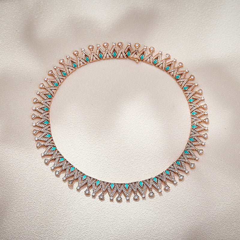 Wholesale Diamond-shaped enamel openwork choker necklace - 18K Gold Plated Factory Price