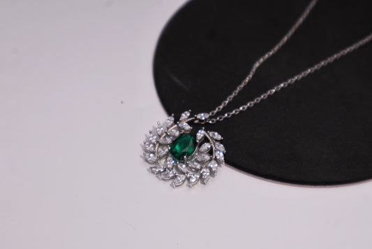 Lab Emerald Sweater Necklace 925 Silver CZ Leaf Pendant Wholesale View 2