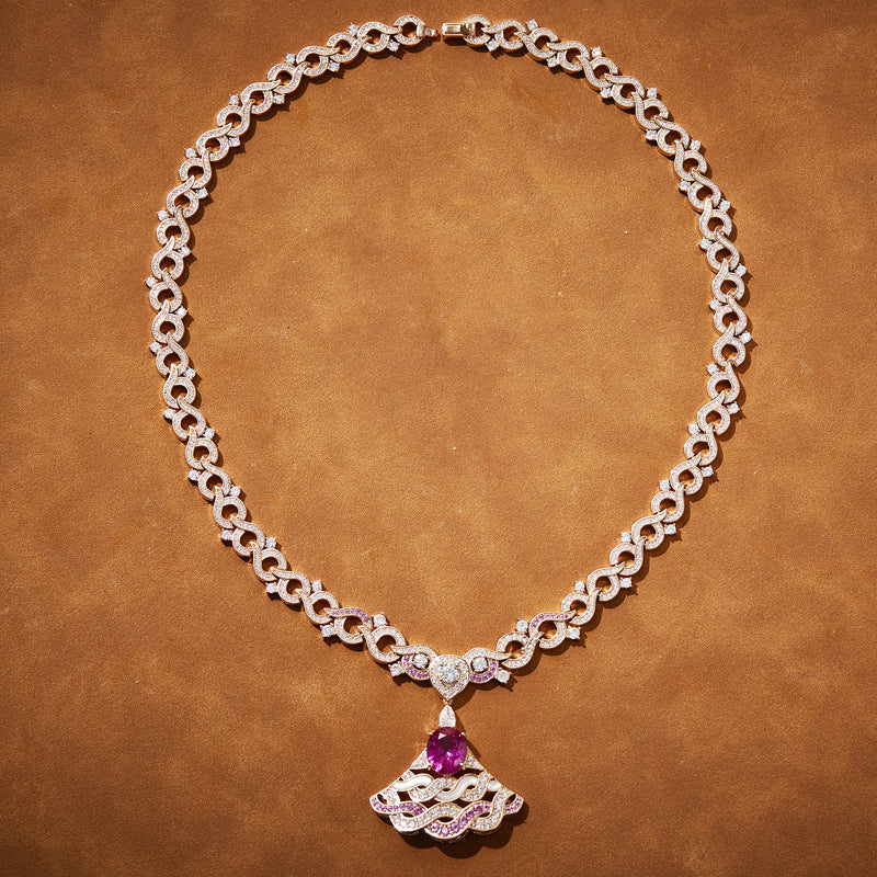 and Style Red Corundum Fan Necklace - 18K Gold Plated | Bo Cheng Jewelry