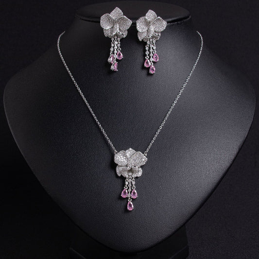 Gold Plated Tassel Flower Jewelry Set OEM View 2