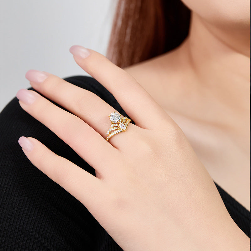 925 Silver Stacked Half Circle Ring | Moissanite or CZ