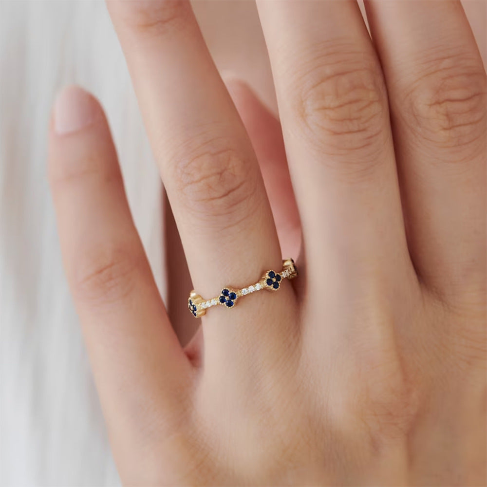 Wholesale 925 Sterling Silver Four-Leaf Clover Zircon Ring Light Luxury Four-Leaf Clover