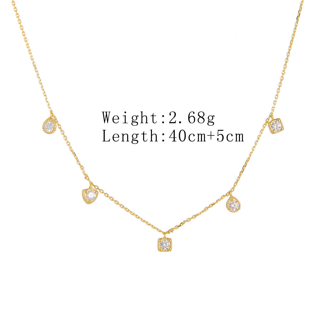 European and American Cross-border Geometric Small Square Zircon Pendant Necklace Women's S925 Sterl