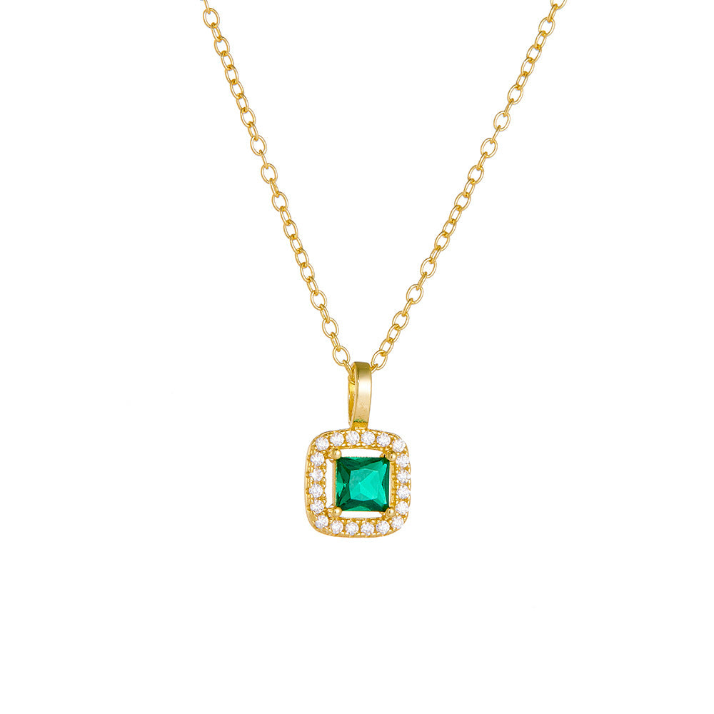 925 Sterling Silver Square Emerald Green CZ Pendant Necklace | Vintage Retro Style | Gold & White | Wholesale | Bo Cheng Jewelry