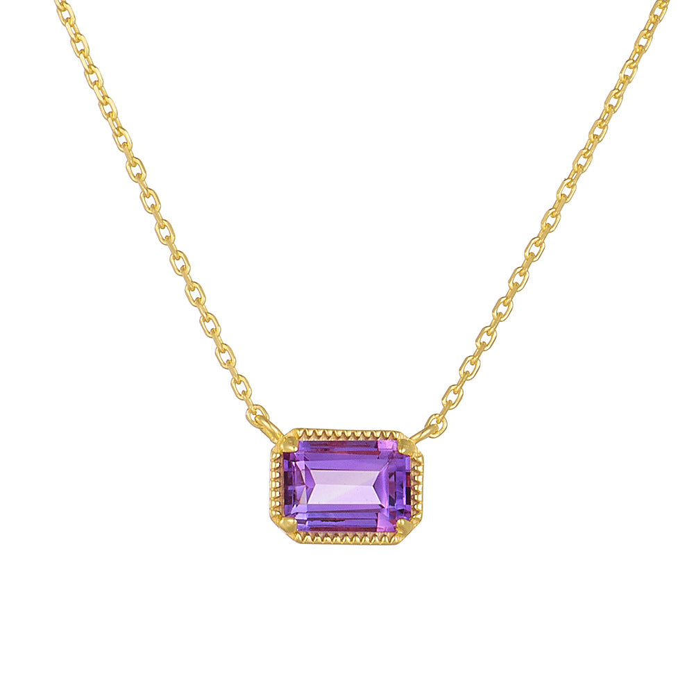 S925 Sterling Silver Natural Amethyst Necklace Women's European and American Simple Light Luxury Ins