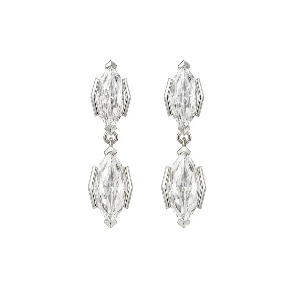 S925 sterling silver rosette tear drop moissanite stud earri | 925 Silver Moissanite Earrings | CZ Options | Wholesale