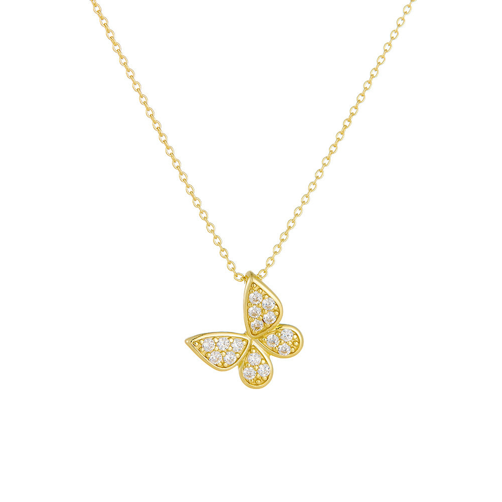 S925 Sterling Silver Diamond Butterfly Necklace Korean Style Sweet Niche Design Light Luxury Ins Hig