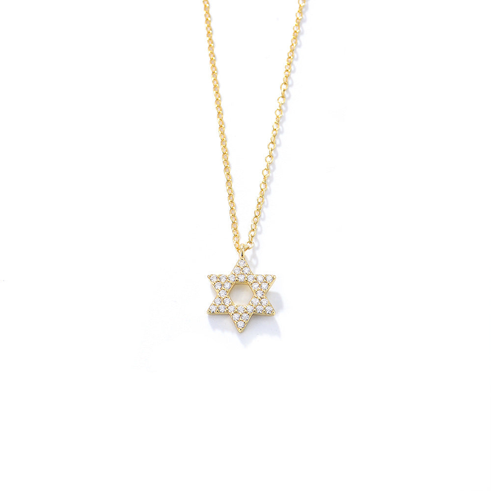 S925 Sterling Silver Diamond Six-Pointed Star Pendant Necklace Women's High-End European and America