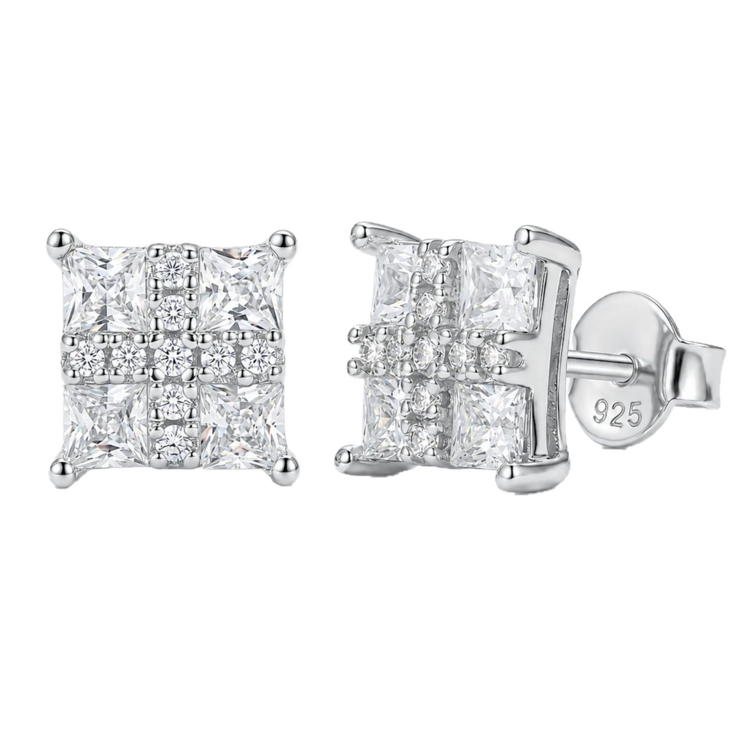 European and American Cross-Border Princess-Cut Moissanite S | 925 Silver Moissanite Earrings | CZ Options | Wholesale