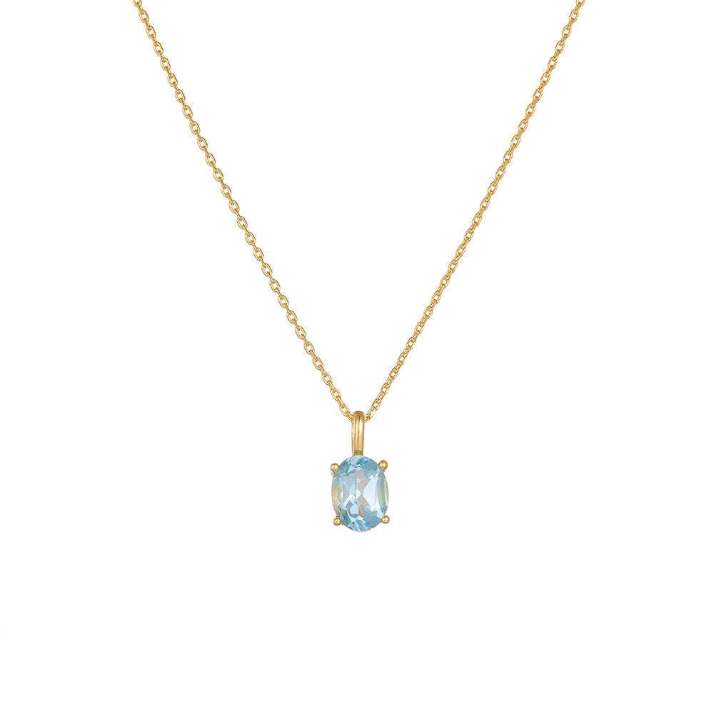 Sky Blue Topaz Sterling Silver Necklace Women's Japanese and Korean Simple Versatile Niche Design Ac