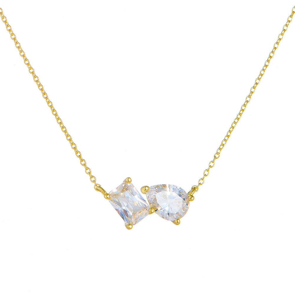 S925 Sterling Silver Pear-shaped Square Zircon Pendant Necklace Women's European and American Cross-
