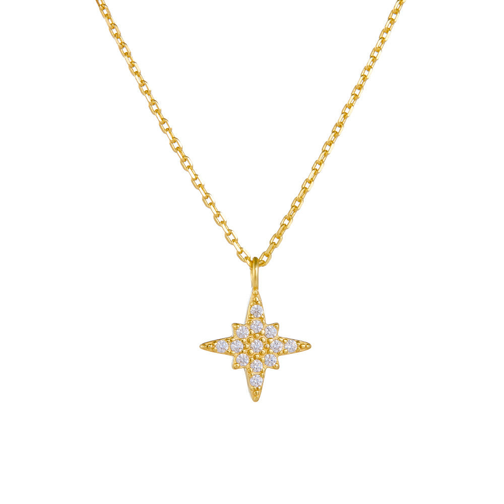 New style full diamond eight Awn star pure silver necklace female European and American ins niche de