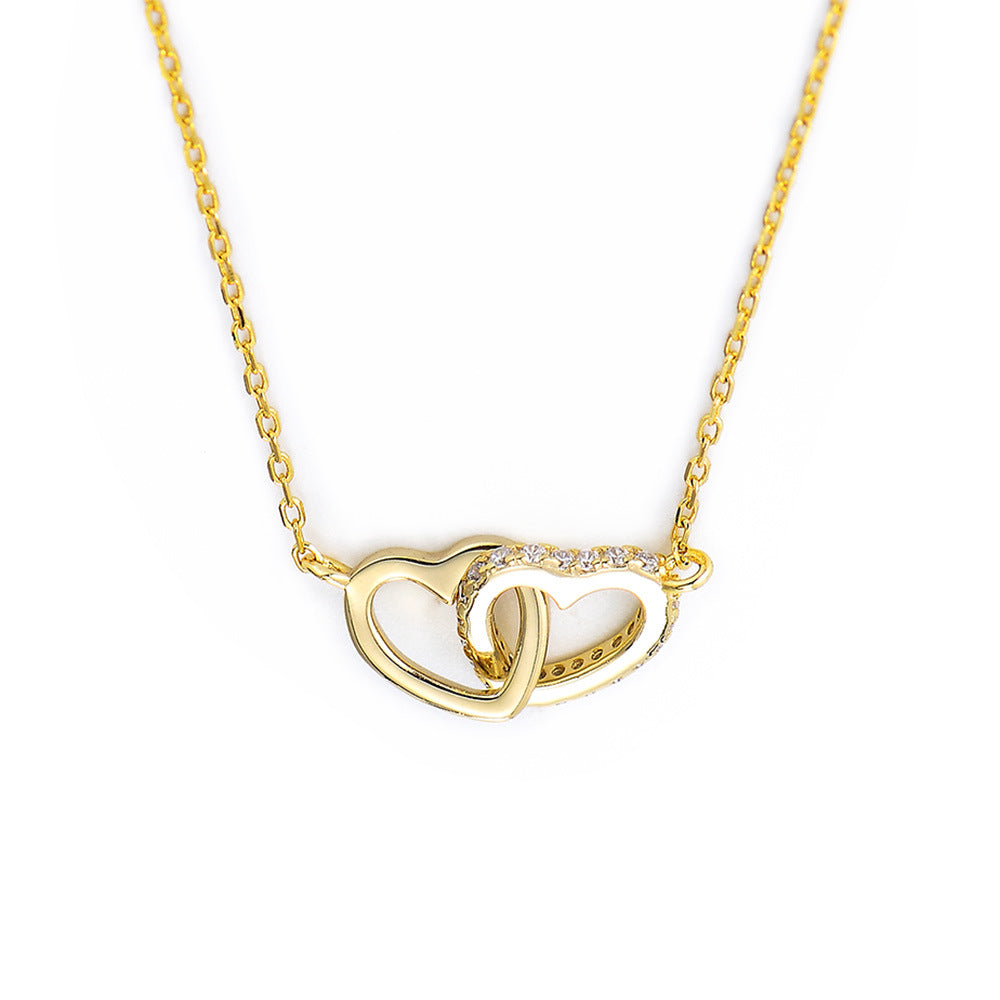 S925 Sterling Silver Simple Diamond-encrusted Love Button Necklace Women's Korean Style Classic Eleg