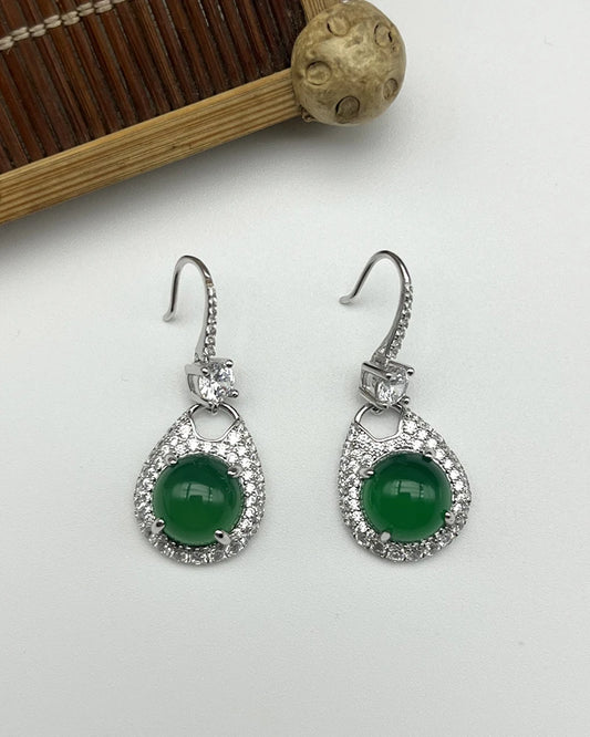 Green chalcedony earrings worn on ear 925 silver supplier