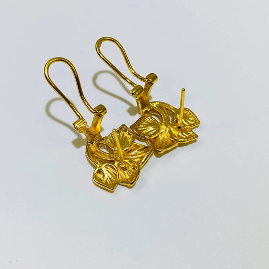 Designer Ginkgo Leaf Earrings 925 Silver Gold Plated View 2