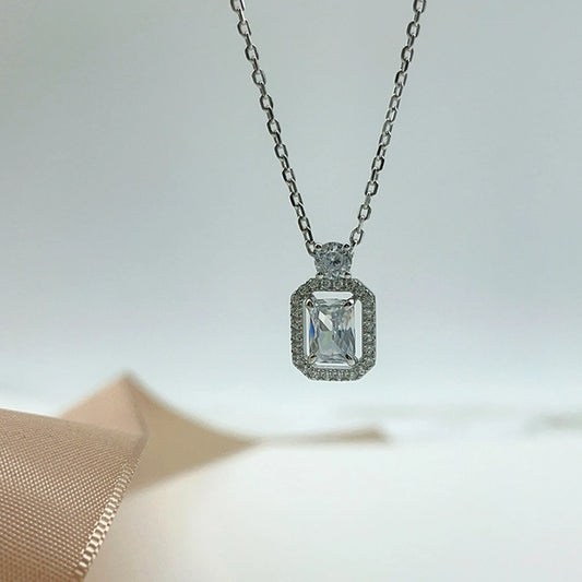 Rectangular simulated diamond necklace worn on neck white gold supplier