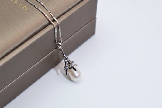 925 Silver Eiffel Tower Pearl Pendant Rhodium Plated Wholesale View 2