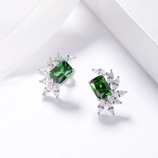 Emerald green earrings worn on ear gold plated supplier