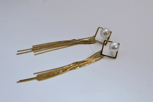 Long Chain Shell Pearl Dangle Earrings Gold Plated Face Slimming Wholesale View 2