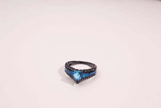 9mm Heart Zircon Opal Ring Gunmetal Paved CZ Vintage Statement Wholesale View 2
