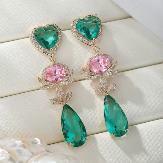 #071 Colorful Zircon Color Zircon Drop Earrings - 18K Gold Plated | Bo Cheng Jewelry