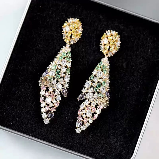 #096 Sparkling Zircon Drop Earrings wholesale - 18K Gold Plated | Bo Cheng Jewelry