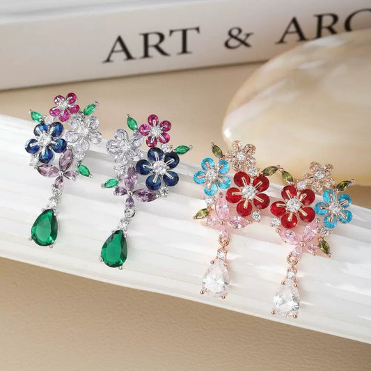 #110 Classic Colorful Zircon Drop Earrings - 18K Gold Plated | Bo Cheng Jewelry