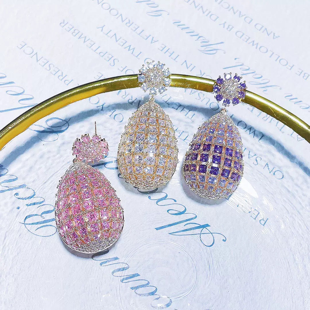 #115 Crystal Sparkling Earrings - 18K Gold Plated | Bo Cheng Jewelry