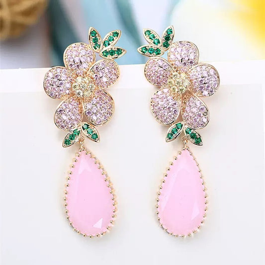 #122 Color Zircon Crystal Earrings - 18K Gold Plated | Bo Cheng Jewelry