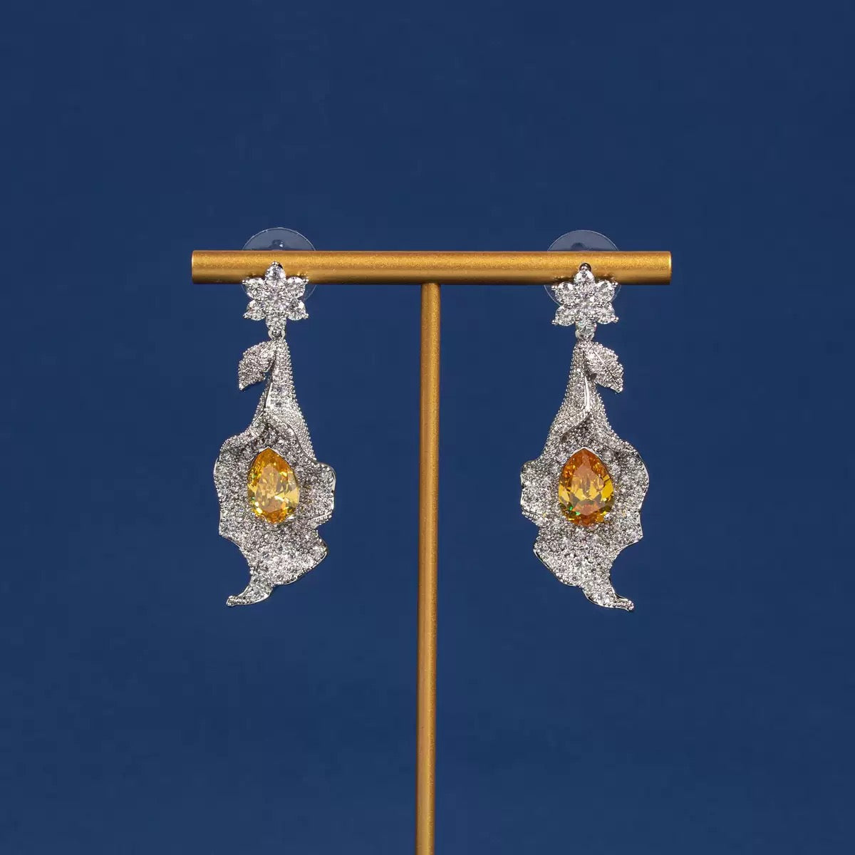 #230 Design Simulated Diamond Trendy Drop Earrings - 18K Gold Plated | Bo Cheng Jewelry