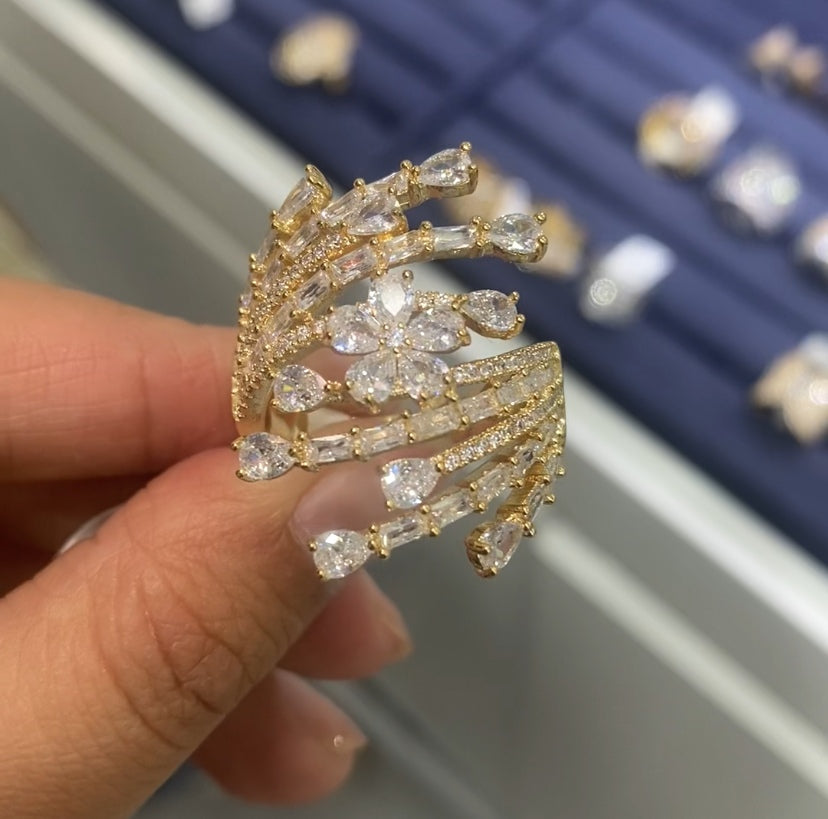 Elegant colorful zircon vintage women ring 18K gold plated wholesale