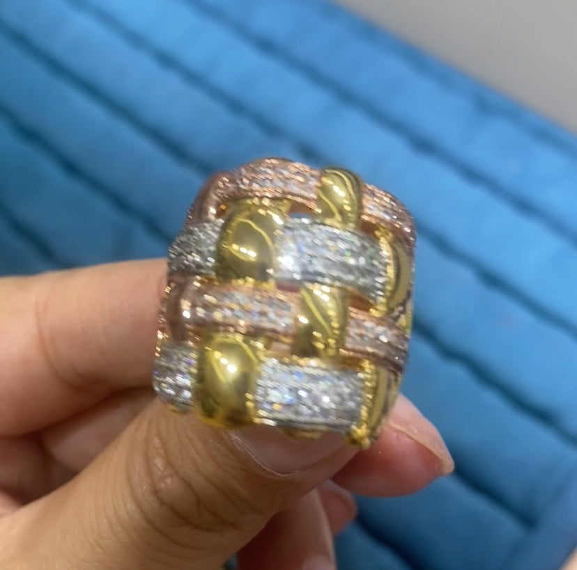 R049 "Luxury Statement" 推荐Heavy Work Ring - 18K Gold Plated | Bo Cheng Jewelry