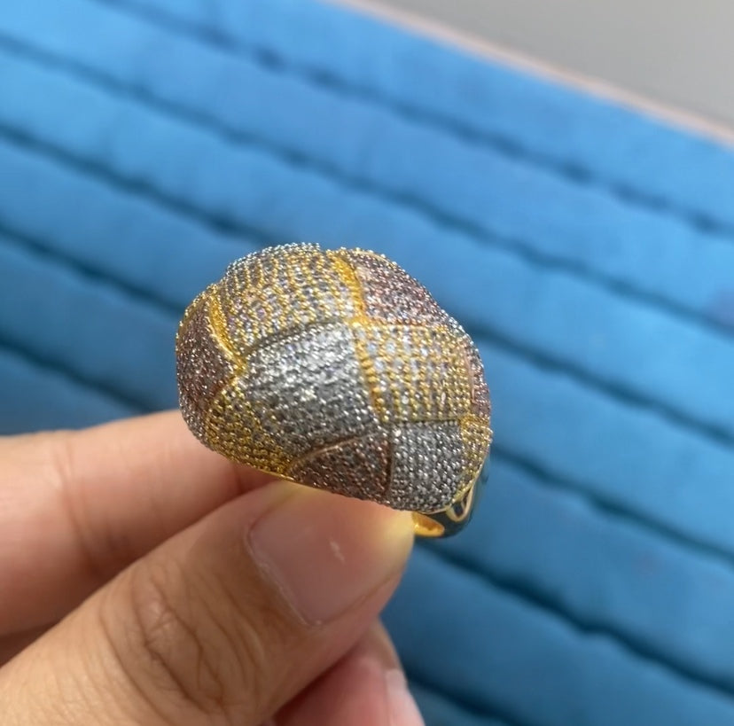 R060 Massive Full Pavé CZ Dome Wide Band Ring | Gold Silver Two-Tone | 3 Colors | Bo Cheng