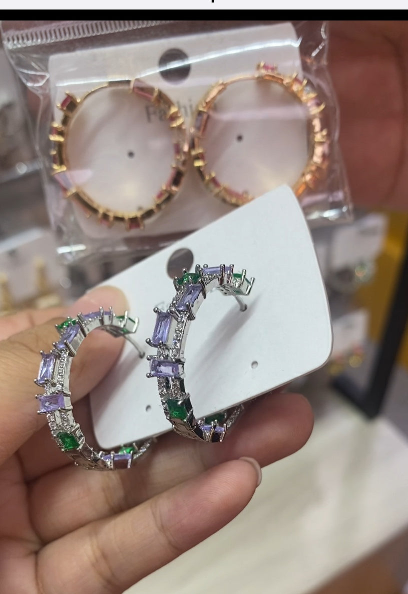 Colorful sparkling fashion earrings 18K gold plated CZ wholesale