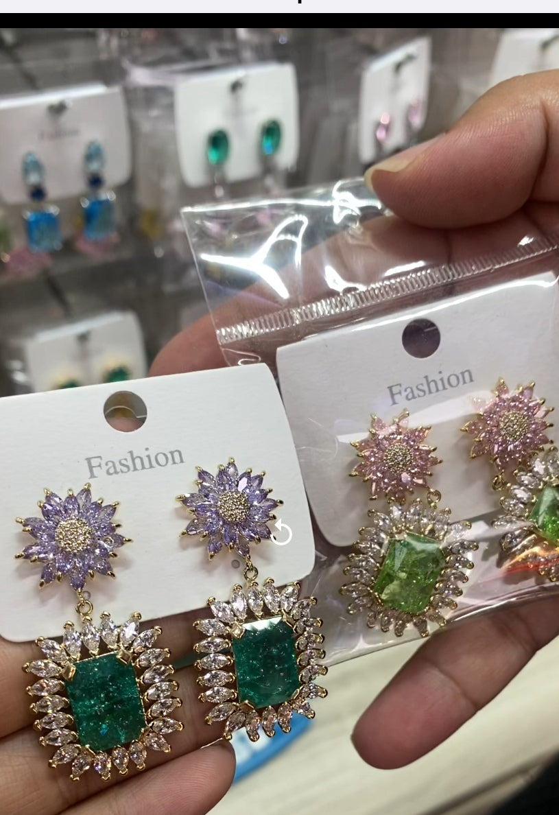 Crystal fashion stud earrings 18K gold plated CZ wholesale