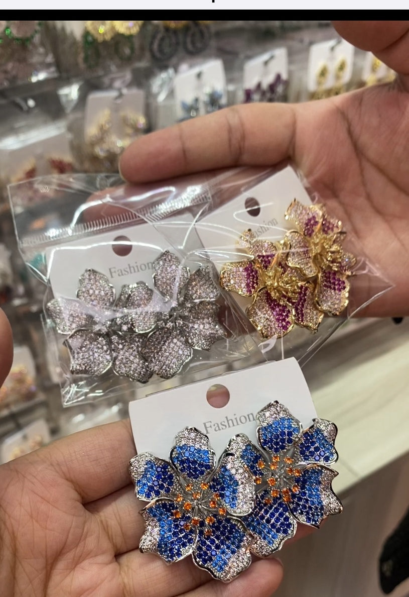 Color zircon simulated diamond popular ear accessories 18K gold plated wholesale