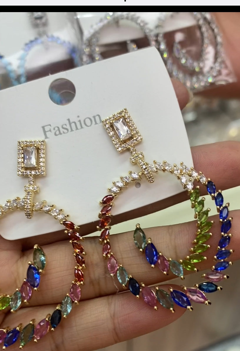Colorful zircon design ear accessories 18K gold plated wholesale