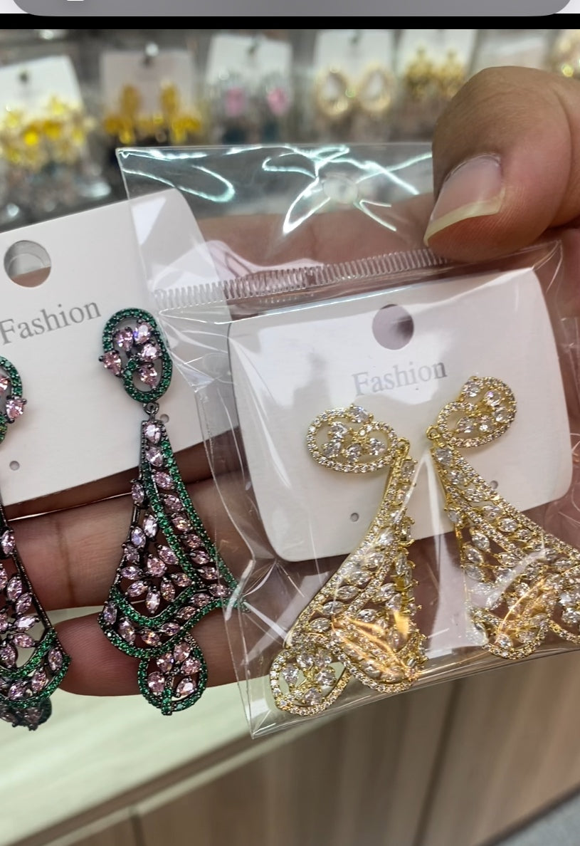 Color zircon crystal earrings 18K gold plated CZ wholesale