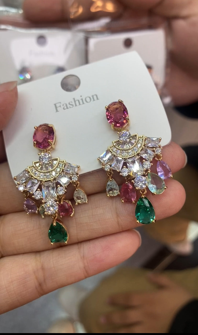Minimalist colorful zircon ear accessories 18K gold plated wholesale