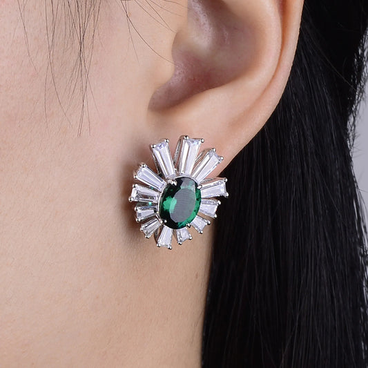 4.8CT emerald earrings worn on ear gold plated supplier