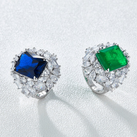 Lab Emerald Ring Gold Plated CZ Copper Luxury Wholesale View 2