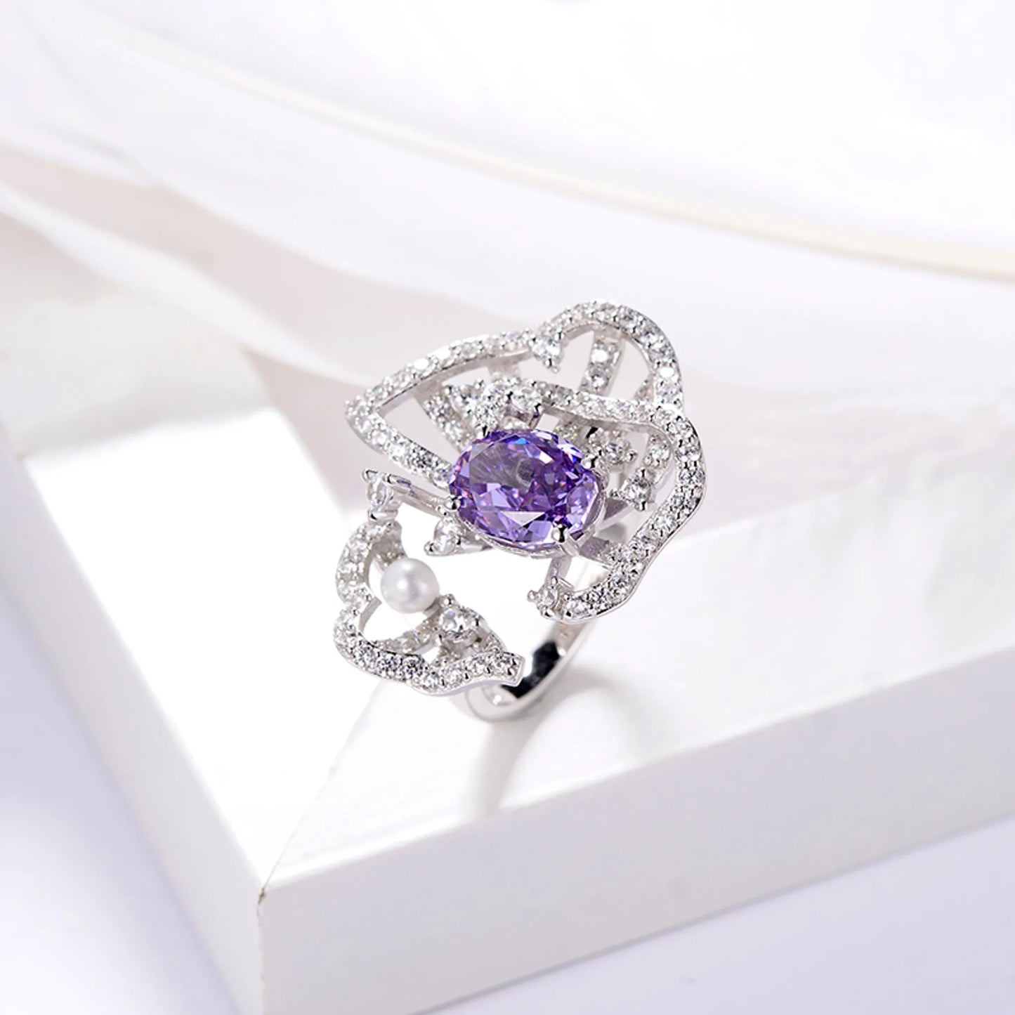 Sugar shaped gemstone ring full view 18K gold plated wholesale
