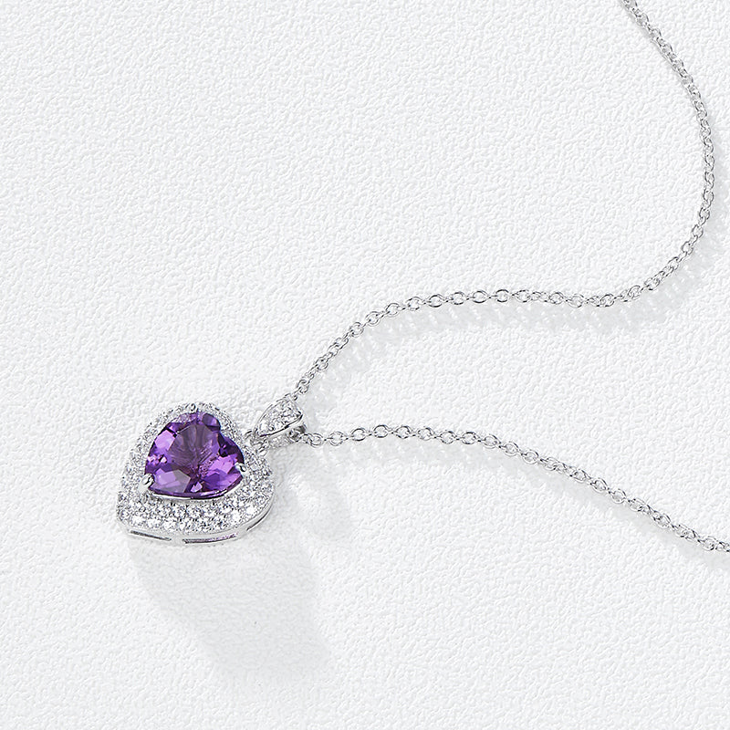 Heart shaped amethyst drop necklace full view 925 sterling silver wholesale