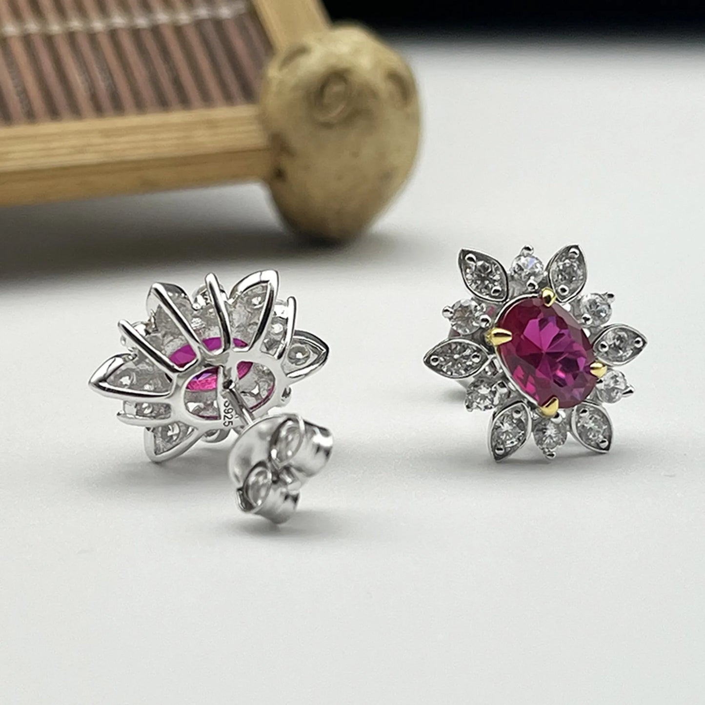 Red Corundum Stud Earrings