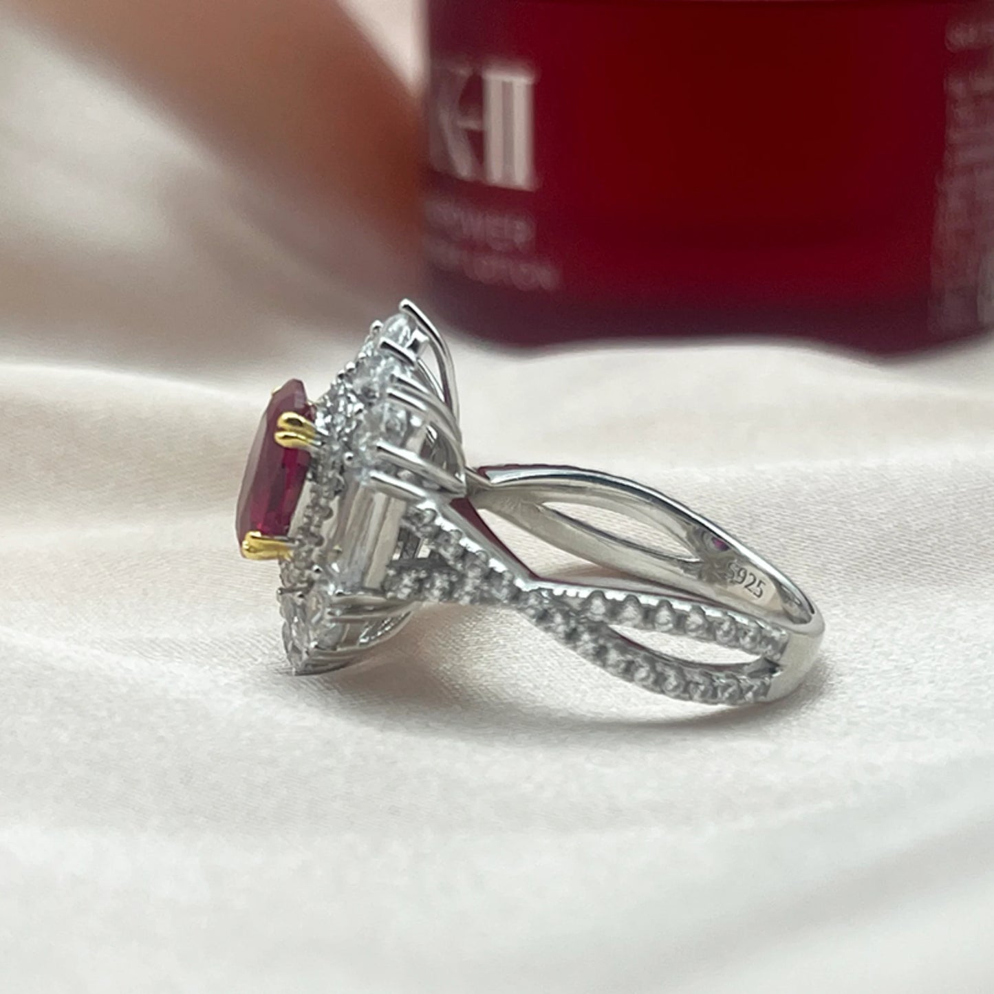 Red Steel CZ Ring Gold Plated Copper Wholesale View 8