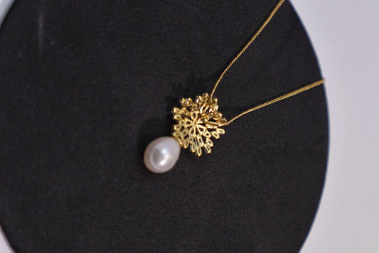 925 Silver Snowflake Pearl Necklace Gold Plated CZ Wholesale View 2