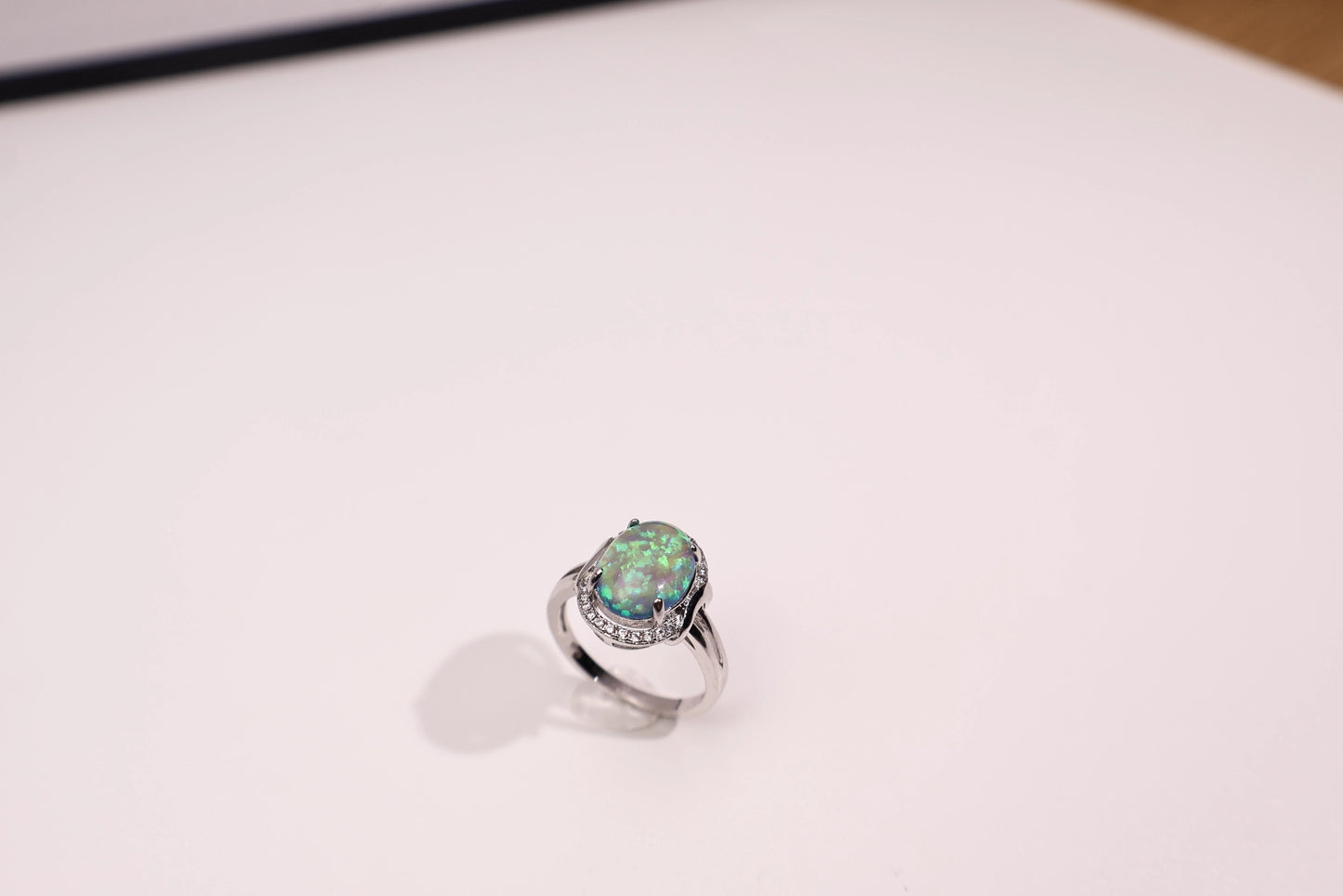 Platinum Tone Synthetic Opal Statement Ring CZ Wholesale View 5