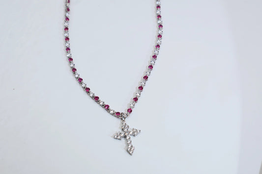 Full CZ Chain Cross Necklace 925 Silver White Gold Plated Wholesale View 2