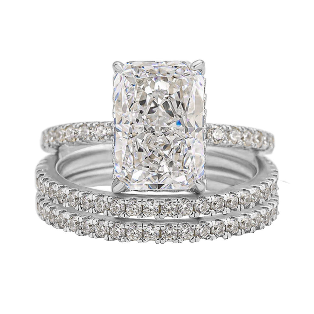 Wholesale 925 Sterling Silver Ice Flower Cut CZ Ring Set European American Light Luxury