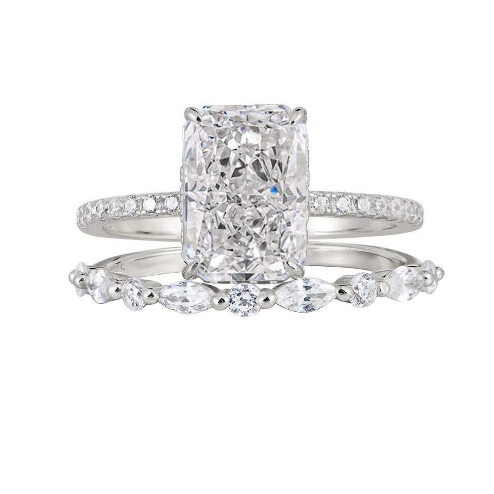 Wholesale 925 Sterling Silver Ice Flower Cut CZ Ring Set European American Light Luxury